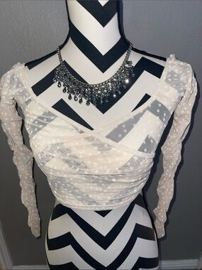 PrettyLittleThing White Sheer Polka Dot Wrap Crop Top